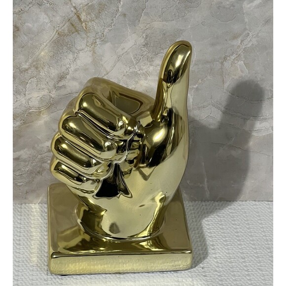 Ceramic Thumbs Up Sign Hand Sculpture Figurine Metallic Gold Tone Figural Decor - Picture 6 of 15
